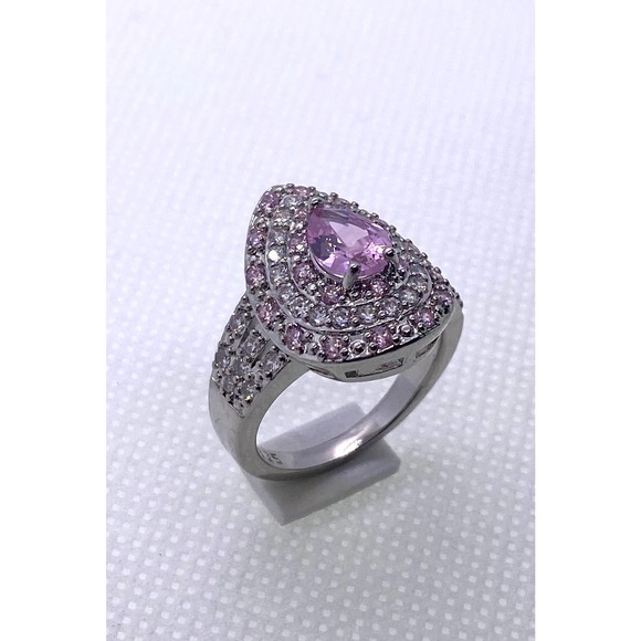 Size 8 Imitation Silver Pink Tourmaline Cluster October Birthstone Teardrop - Picture 7 of 8